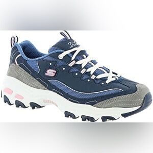 Skechers D’Lites Women’s 9.5 Navy Blue & Pink Walking Shoes with Memory Foam